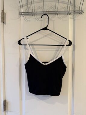 Gilly Hicks Black Long Line Sports Bra/Tank White Trim, removable pads